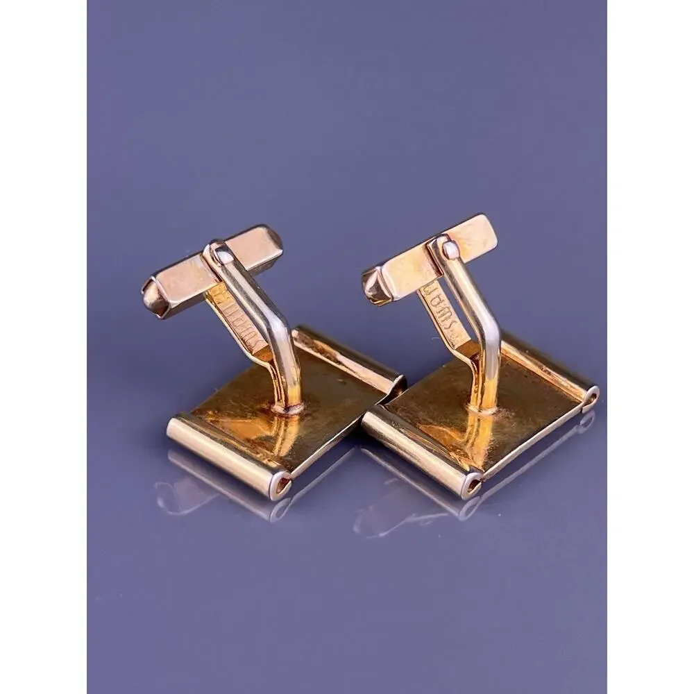 Checker Board Squares Cufflinks Gold Tone Rectangle Swank Vintage